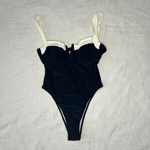 SHEIN European Sexy V-Neck Black & White Swimsuit